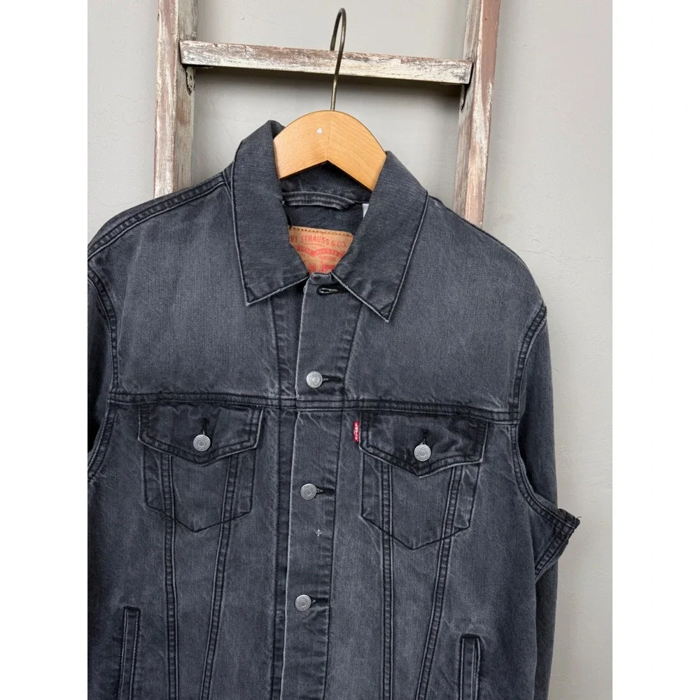 Levi Strauss Black Denim Cotton‎ Trucker Jacket size Large